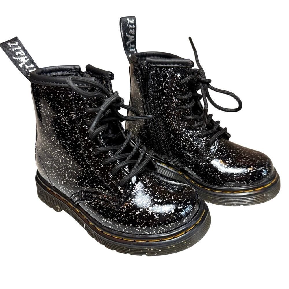 NEW Dr. Martens Toddler Girls 1460 Black Cosmic Glitter Lace Up Boots Black SZ 7